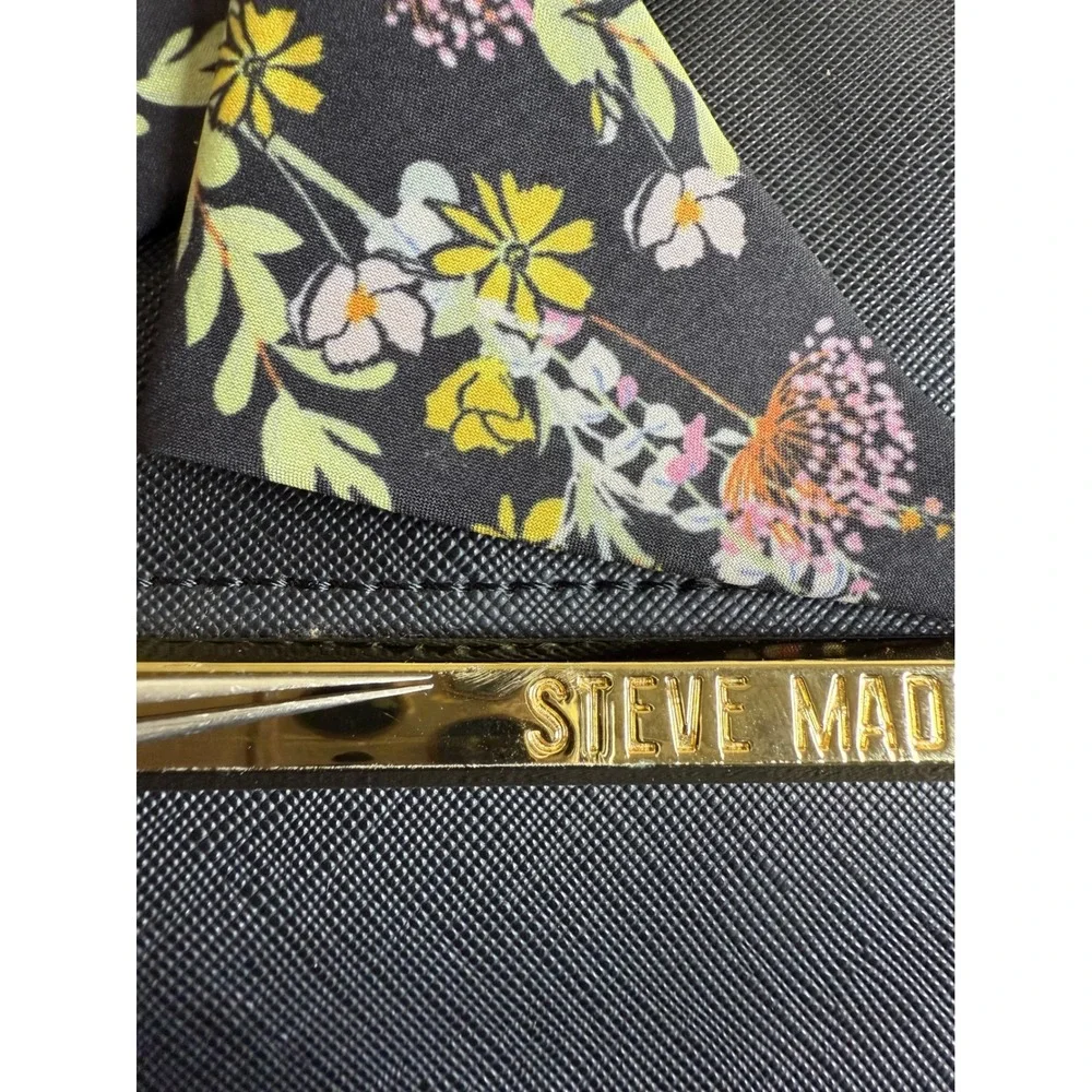 Steve Madden Satchel Handbag Women's Black Purse with Floral‎ Scarf Accent